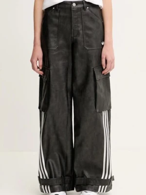 adidas Originals spodnie FAUX LTHR damskie kolor czarny szerokie high waist JX9226