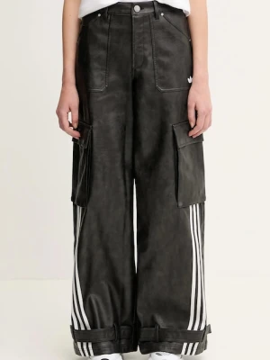 adidas Originals spodnie FAUX LTHR damskie kolor czarny szerokie high waist JX9226