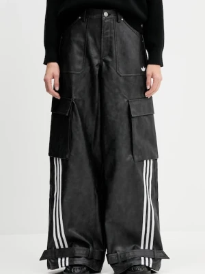 adidas Originals spodnie FAUX LTHR damskie kolor czarny szerokie high waist JX9226