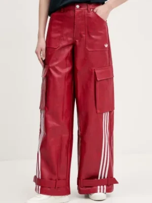 Zdjęcie produktu adidas Originals spodnie FAUX LTHR damskie kolor czerwony fason cargo high waist JX9227