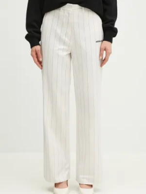 adidas Originals spodnie PINSTRIPE PANTS damskie kolor beżowy szerokie high waist JJ3483