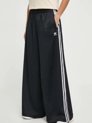 adidas Originals spodnie Satin Wide Leg Track damskie kolor czarny szerokie high waist IU2520