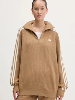 adidas Originals sweter Funnel damski kolor zielony z półgolfem KS7787