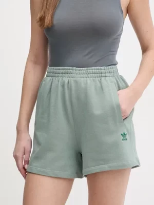 adidas Originals szorty bawełniane Essential damskie kolor zielony gładkie high waist JJ3463