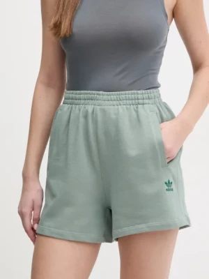 adidas Originals szorty bawełniane Essential damskie kolor zielony gładkie high waist JJ3463