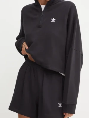 adidas Originals szorty bawełniane Essential kolor czarny gładkie high waist IY7343