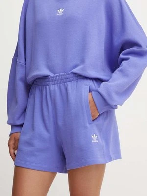 adidas Originals szorty bawełniane Essential kolor fioletowy gładkie high waist IW5708