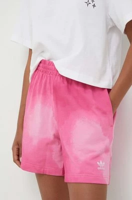 adidas Originals szorty bawełniane kolor różowy wzorzyste high waist