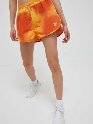 adidas Originals szorty damskie kolor pomarańczowy wzorzyste high waist