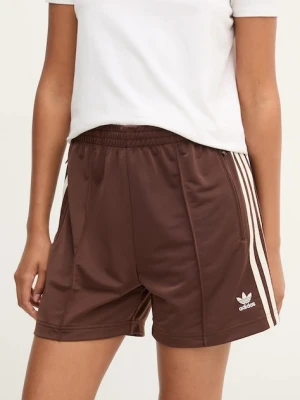 adidas Originals szorty Firebird damskie kolor brązowy z aplikacją high waist KD2545