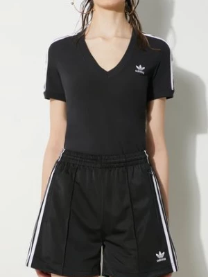 adidas Originals szorty Firebird damskie kolor czarny z aplikacją high waist  IU2425