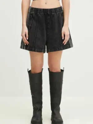 adidas Originals szorty jeansowe Firebird damskie kolor czarny z aplikacją high waist JD3107