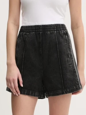 adidas Originals szorty jeansowe Firebird damskie kolor czarny z aplikacją high waist JD3107