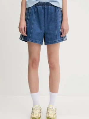 adidas Originals szorty jeansowe Firebird damskie kolor niebieski z aplikacją high waist JD2562