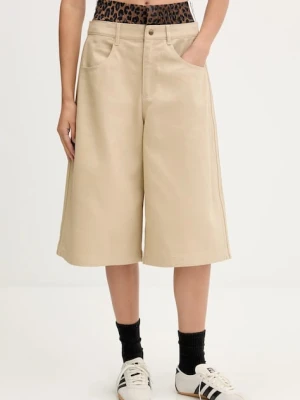 adidas Originals szorty jeansowe Firebird Utility damskie kolor beżowy gładkie high waist JX8762