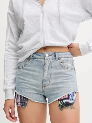 adidas Originals szorty jeansowe Pride x Jeremy Scott damskie kolor niebieski gładkie high waist JW0831