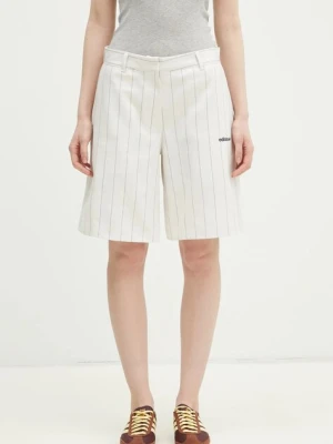 adidas Originals szorty PINSTRIPE SHORT damskie kolor beżowy wzorzyste high waist JC7684