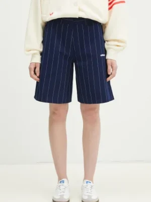 adidas Originals szorty PINSTRIPE SHORT damskie kolor granatowy wzorzyste high waist JC7683