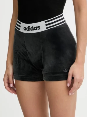 adidas Originals szorty welurowe Booty damskie kolor czarny gładkie high waist JW7284