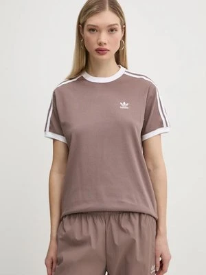 adidas Originals t-shirt 3-Stripes damski kolor brązowy JD4570