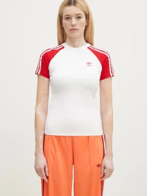 adidas Originals t-shirt bawełniany Adicolor 3 Stripe Raglan Slim Tee damski kolor biały JD0835