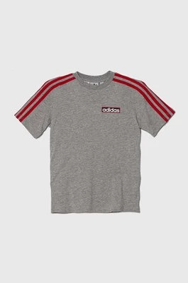 adidas Originals t-shirt bawełniany dziecięcy kolor szary z aplikacją