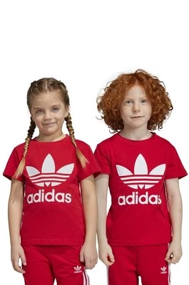 adidas Originals t-shirt bawełniany dziecięcy TREFOIL kolor czerwony z nadrukiem