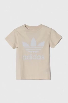 adidas Originals t-shirt bawełniany dziecięcy TREFOIL TEE kolor beżowy z nadrukiem