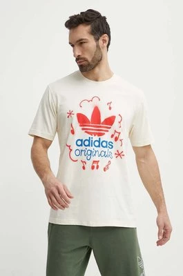 adidas Originals t-shirt bawełniany męski kolor beżowy z nadrukiem IS2895