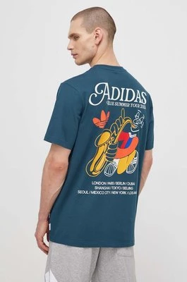 adidas Originals t-shirt bawełniany męski kolor turkusowy z nadrukiem IS0225