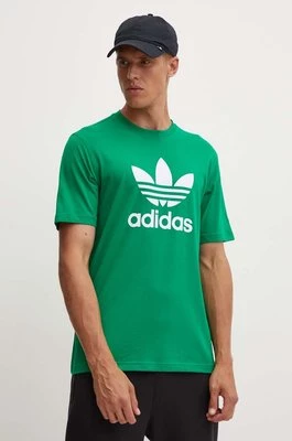 adidas Originals t-shirt bawełniany Trefoil męski kolor zielony z nadrukiem IR8012