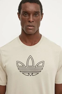 adidas Originals t-shirt bawełniany Outline Tee męski kolor beżowy z aplikacją IW5824