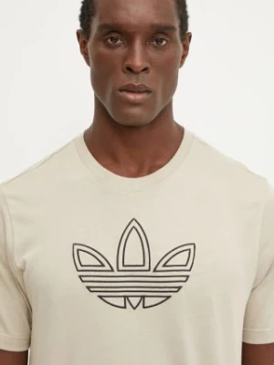 adidas Originals t-shirt bawełniany Outline Tee męski kolor beżowy z aplikacją IW5824