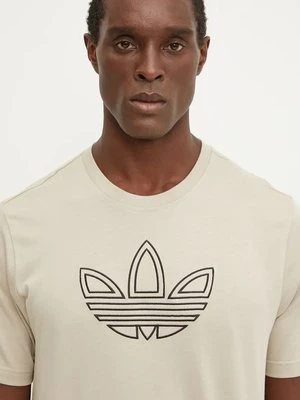 adidas Originals t-shirt bawełniany Outline Tee męski kolor beżowy z aplikacją IW5824