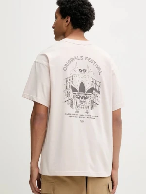 adidas Originals t-shirt bawełniany Street Band Tee męski kolor beżowy z nadrukiem KQ9956