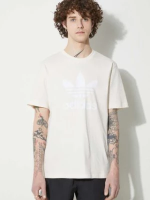 adidas Originals t-shirt bawełniany Trefoil męski kolor beżowy z nadrukiem IU2367