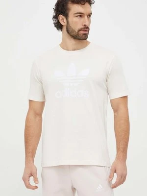 adidas Originals t-shirt bawełniany Trefoil męski kolor beżowy z nadrukiem IU2367