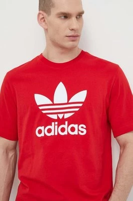 adidas Originals t-shirt bawełniany Trefoil męski kolor czerwony z nadrukiem IR8009