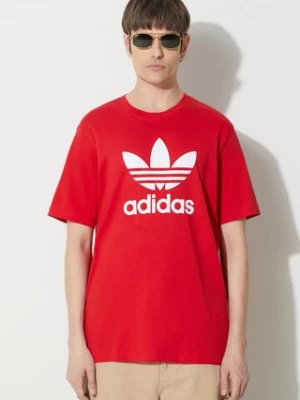 adidas Originals t-shirt bawełniany Trefoil męski kolor czerwony z nadrukiem IR8009