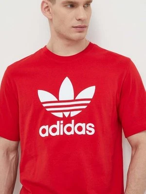 adidas Originals t-shirt bawełniany Trefoil męski kolor czerwony z nadrukiem IR8009