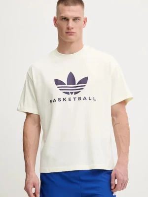 adidas Originals t-shirt Originals Basketball Courtside Tee męski kolor beżowy z nadrukiem JW6640