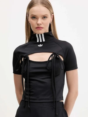 adidas Originals t-shirt Ribbon Crop Top damski kolor czarny z półgolfem JX2537