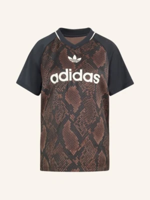 Adidas Originals T-Shirt Snake Print Satin Jersey Z Mieszanki Materiałów braun
