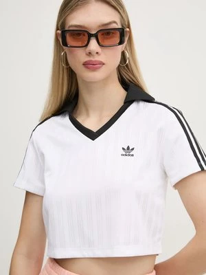 adidas Originals t-shirt V-NECK POLO damski kolor biały JD2608