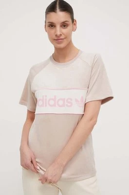 adidas Originals t-shirt welurowy kolor beżowy