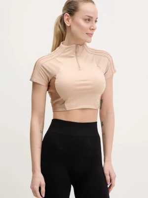 adidas Originals t-shirt Zip Up Crop Top damski kolor beżowy z półgolfem JJ0916
