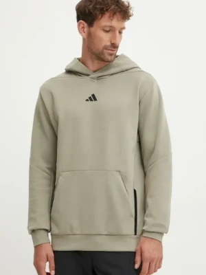 adidas Performance bluza treningowa Designed for Training kolor zielony z kapturem gładka JE6690
