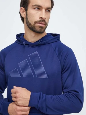 adidas Performance bluza treningowa kolor granatowy z kapturem z nadrukiem