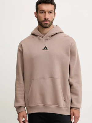 adidas Performance bluza treningowa POWER męska kolor brązowy z kapturem gładka JZ6250