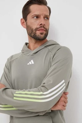 adidas Performance bluza treningowa Train Icons kolor zielony z kapturem z nadrukiem